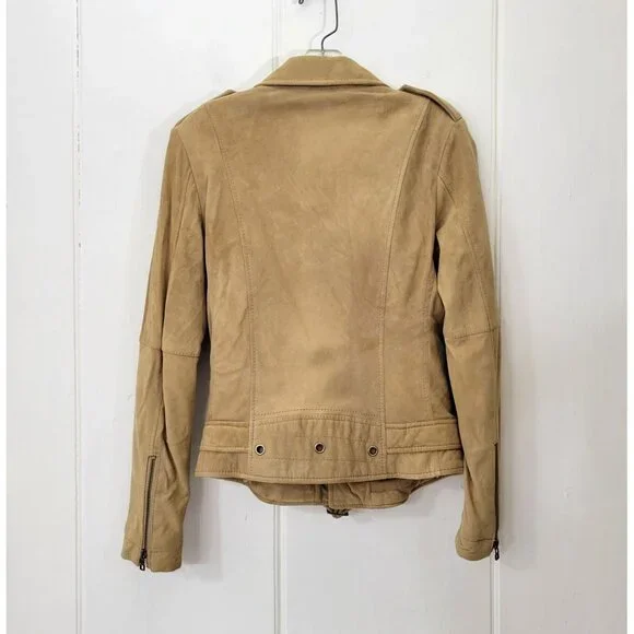Rezrekshn by Ester Chen Tan Suede Moto Jacket Women's Size Small - Picture 3 of 7